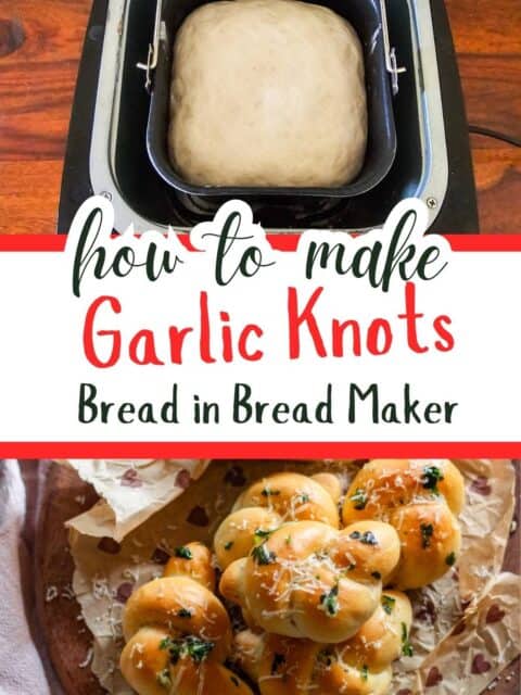 collage of bread dough and shaped garlic knots for pin image