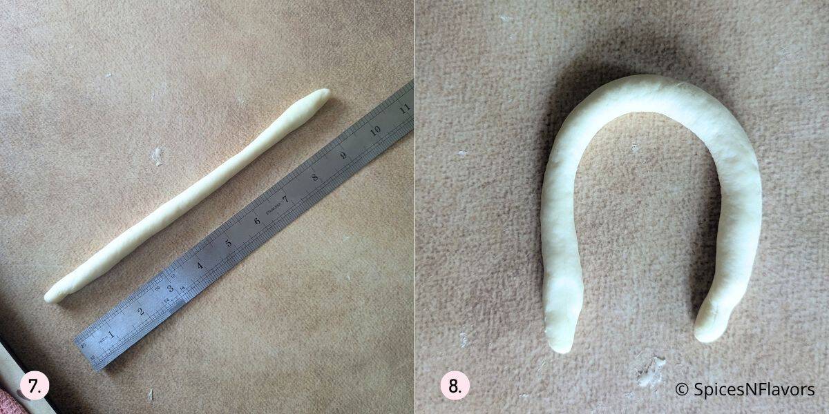 rolling the dough into strips
